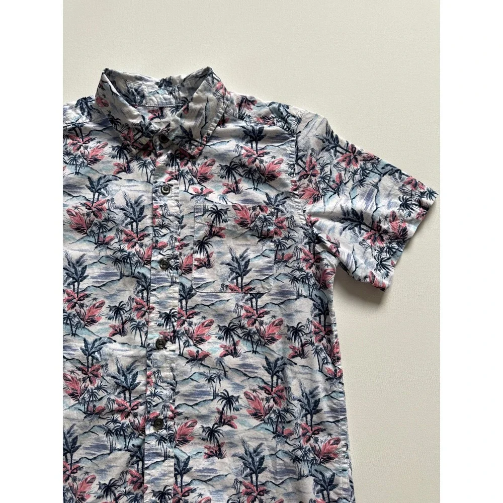 The Childrens Place Boys L 10/12 Tropical Palm Tree Short Sleeve Button Down